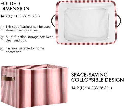 Red White Stripes Storage Basket with Handles Collapsible Canvas Storage Bin Toy Decorative Basket Closet Organizer for Nursery Bedroom Home in Kuwait