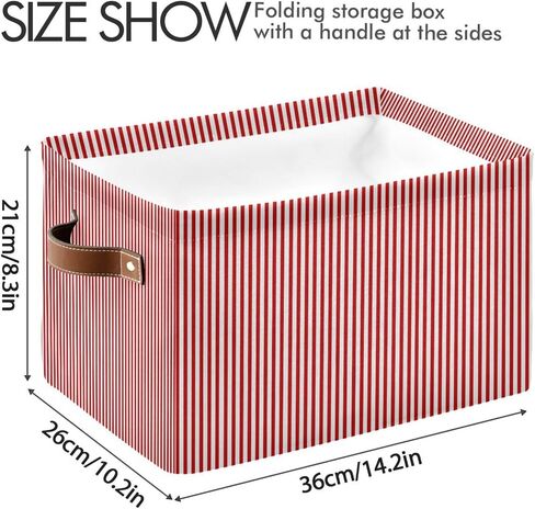 Red White Stripes Storage Basket with Handles Collapsible Canvas Storage Bin Toy Decorative Basket Closet Organizer for Nursery Bedroom Home in Kuwait