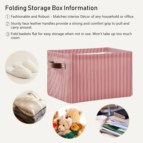 Red White Stripes Storage Basket with Handles Collapsible Canvas Storage Bin Toy Decorative Basket Closet Organizer for Nursery Bedroom Home in Kuwait