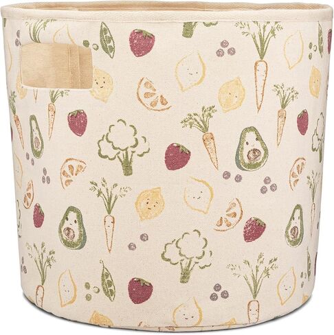 Crane Baby Clementine Canvas Storage Bin, Nursery Hamper and Baby Storage Basket for Toys, Clothes, and Diapers, Toy Baskets, Fabric Nursery Basket, Garden Fruits and Veggies Print, 13" x 12" in Kuwait