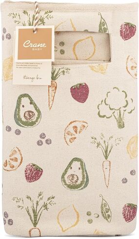Crane Baby Clementine Canvas Storage Bin, Nursery Hamper and Baby Storage Basket for Toys, Clothes, and Diapers, Toy Baskets, Fabric Nursery Basket, Garden Fruits and Veggies Print, 13" x 12" in Kuwait
