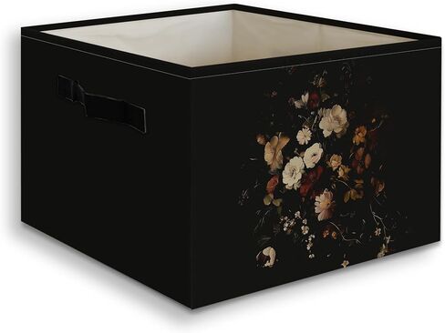 Moody Floral Decor Basket Foldable Storage Bins Box with Handles, Dark Academia Cottagecore Rustic Wildflower Botanical Organizer Basket for Bedroom Bathroom Kids Room Clothes Toys Books in Kuwait
