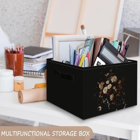 Moody Floral Decor Basket Foldable Storage Bins Box with Handles, Dark Academia Cottagecore Rustic Wildflower Botanical Organizer Basket for Bedroom Bathroom Kids Room Clothes Toys Books in Kuwait
