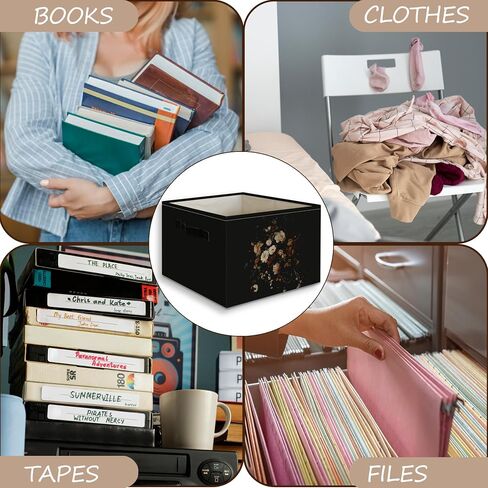 Moody Floral Decor Basket Foldable Storage Bins Box with Handles, Dark Academia Cottagecore Rustic Wildflower Botanical Organizer Basket for Bedroom Bathroom Kids Room Clothes Toys Books in Kuwait