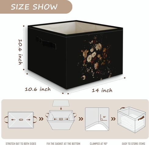 Moody Floral Decor Basket Foldable Storage Bins Box with Handles, Dark Academia Cottagecore Rustic Wildflower Botanical Organizer Basket for Bedroom Bathroom Kids Room Clothes Toys Books in Kuwait