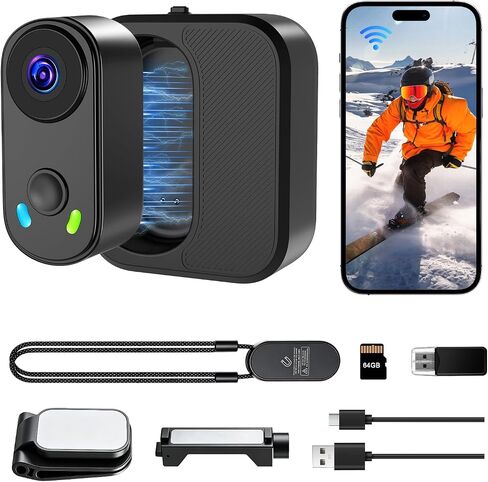 UYIKOO Mini Body Action Camera with Charging Case, FHD 2K, 64GB Thumb Size Small POV Camera with WiFi, 360min Runtime, Tiny Wearable Magnetic Camcorder for Work Vlogging Travel Pet Cycling in Kuwait