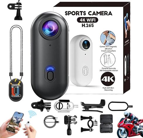 Mini 120° 4k Camera for Recording, HD 1080p/4k Mini POV Pro Body Camera, Wearable Adventure Action Body Cam with Audio Video, Thumb Sports Cameras, for Vlogging Cycling Diving (Black, 4K) in Kuwait