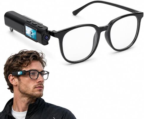 Diyeeni Wearable Camera Glasses, 2.7K 12MP HD FPV Video Recording Glasses Cameras, 0.96" IPS Display WiFi APP Control Head Mounted Action Cameras with 110° Wide Angle for Running Cycling Vlogging in Kuwait