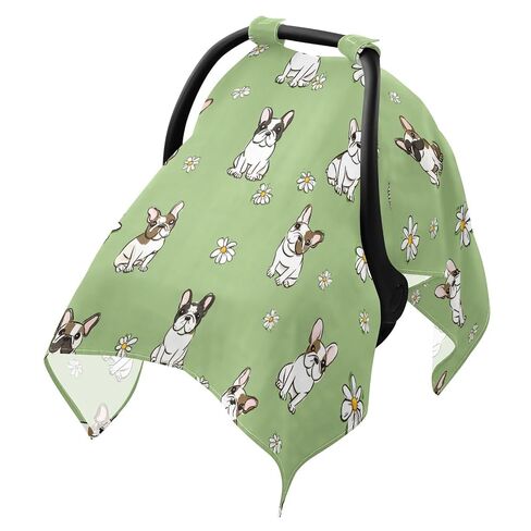 Car Seat Cover for Baby French Bulldog & Flower Print Car Seat Canopy Lightweight Canopy for Sun Protection Carseat Covers for Boys Girls in Kuwait