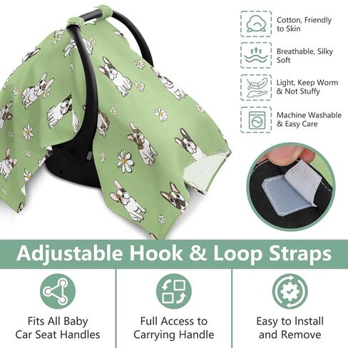 Car Seat Cover for Baby French Bulldog & Flower Print Car Seat Canopy Lightweight Canopy for Sun Protection Carseat Covers for Boys Girls in Kuwait