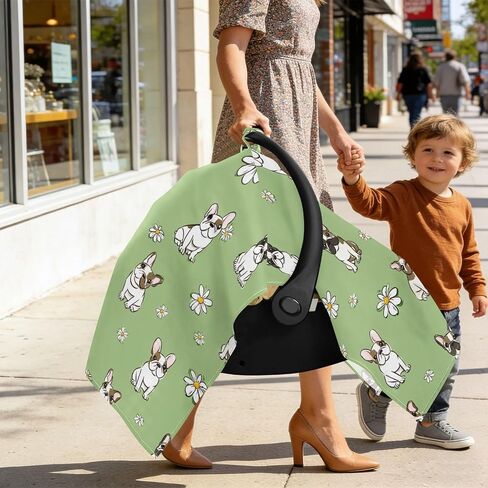 Car Seat Cover for Baby French Bulldog & Flower Print Car Seat Canopy Lightweight Canopy for Sun Protection Carseat Covers for Boys Girls in Kuwait
