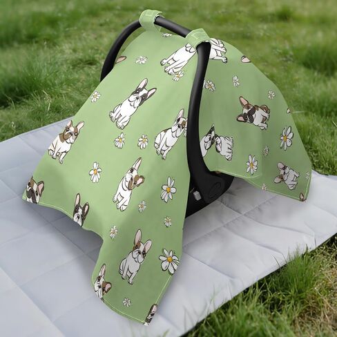 Car Seat Cover for Baby French Bulldog & Flower Print Car Seat Canopy Lightweight Canopy for Sun Protection Carseat Covers for Boys Girls in Kuwait