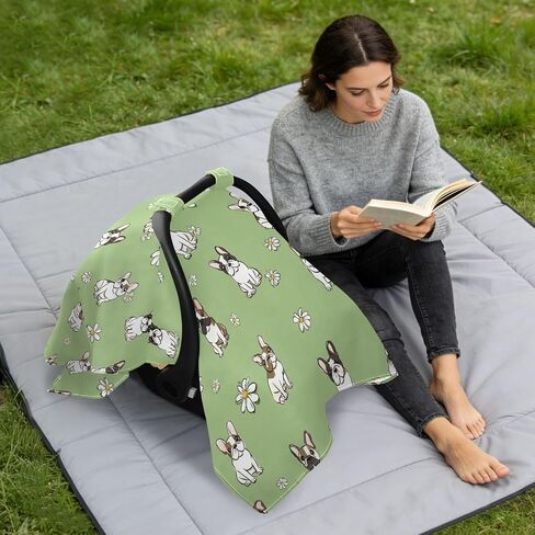 Car Seat Cover for Baby French Bulldog & Flower Print Car Seat Canopy Lightweight Canopy for Sun Protection Carseat Covers for Boys Girls in Kuwait