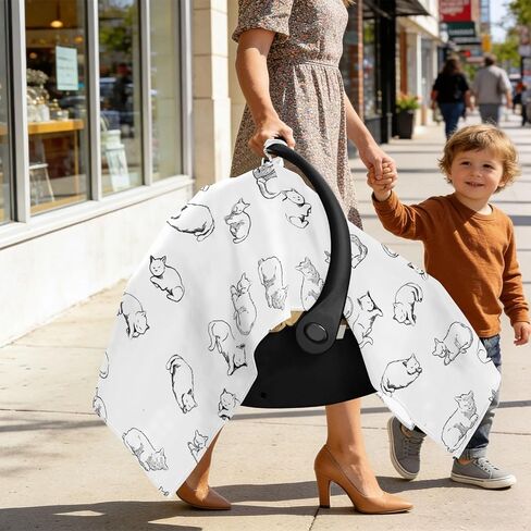 Car Seat Cover for Baby Sleeping Cat Sketch Pattern Car Seat Canopy Lightweight Canopy for Sun Protection Carseat Covers for Boys Girls in Kuwait