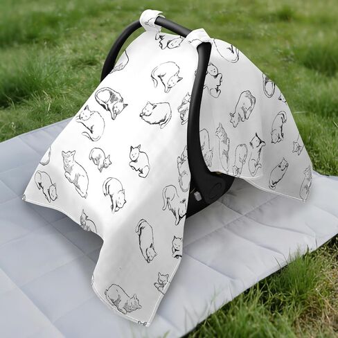 Car Seat Cover for Baby Sleeping Cat Sketch Pattern Car Seat Canopy Lightweight Canopy for Sun Protection Carseat Covers for Boys Girls in Kuwait
