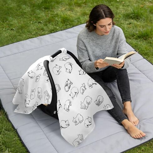 Car Seat Cover for Baby Sleeping Cat Sketch Pattern Car Seat Canopy Lightweight Canopy for Sun Protection Carseat Covers for Boys Girls in Kuwait