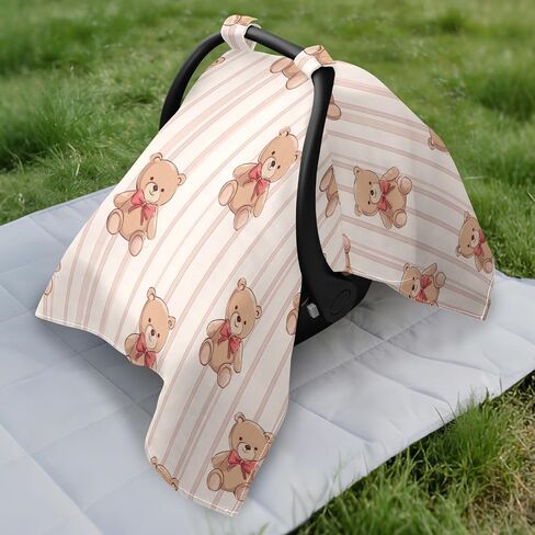 Car Seat Cover for Baby Striped Bear Pattern Car Seat Canopy Lightweight Canopy for Sun Protection Carseat Covers for Boys Girls in Kuwait