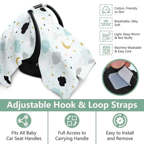 Car Seat Cover for Baby Blue Cloud Moon Star Pattern Car Seat Canopy Lightweight Canopy for Sun Protection Carseat Covers for Boys Girls in Kuwait