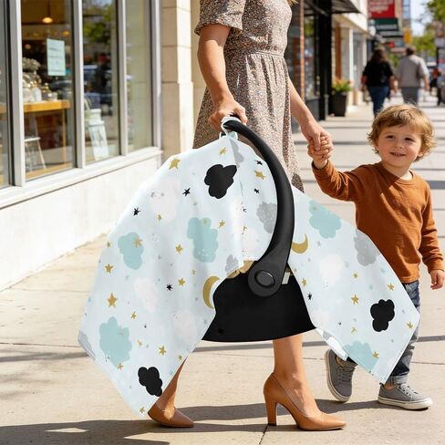 Car Seat Cover for Baby Blue Cloud Moon Star Pattern Car Seat Canopy Lightweight Canopy for Sun Protection Carseat Covers for Boys Girls in Kuwait