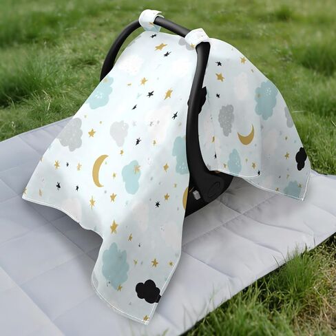 Car Seat Cover for Baby Blue Cloud Moon Star Pattern Car Seat Canopy Lightweight Canopy for Sun Protection Carseat Covers for Boys Girls in Kuwait