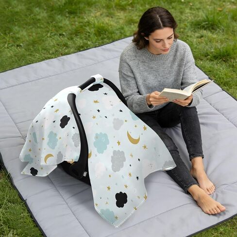 Car Seat Cover for Baby Blue Cloud Moon Star Pattern Car Seat Canopy Lightweight Canopy for Sun Protection Carseat Covers for Boys Girls in Kuwait