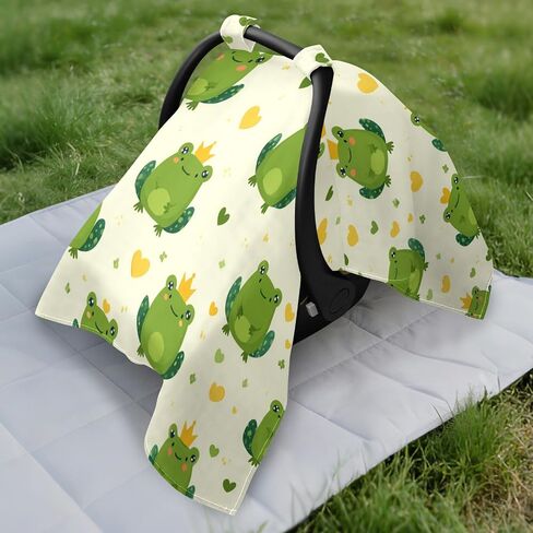 Car Seat Cover for Baby Cute Frog Pattern Car Seat Canopy Lightweight Canopy for Sun Protection Carseat Covers for Boys Girls in Kuwait