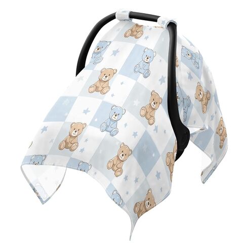 Car Seat Cover for Baby Bear Checkered Print Car Seat Canopy Lightweight Canopy for Sun Protection Carseat Covers for Boys Girls in Kuwait