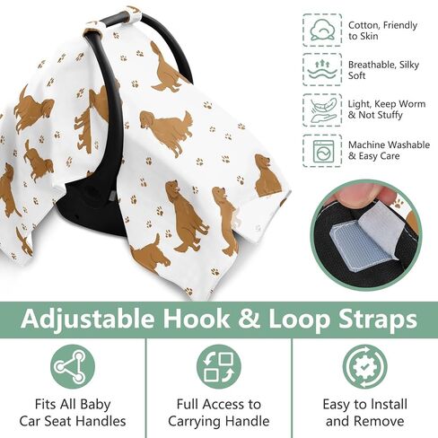 Car Seat Cover for Baby Golden Retriever Paw Pattern Car Seat Canopy Lightweight Canopy for Sun Protection Carseat Covers for Boys Girls in Kuwait