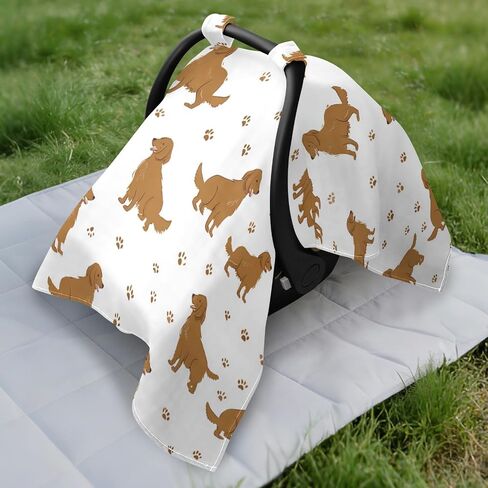 Car Seat Cover for Baby Golden Retriever Paw Pattern Car Seat Canopy Lightweight Canopy for Sun Protection Carseat Covers for Boys Girls in Kuwait