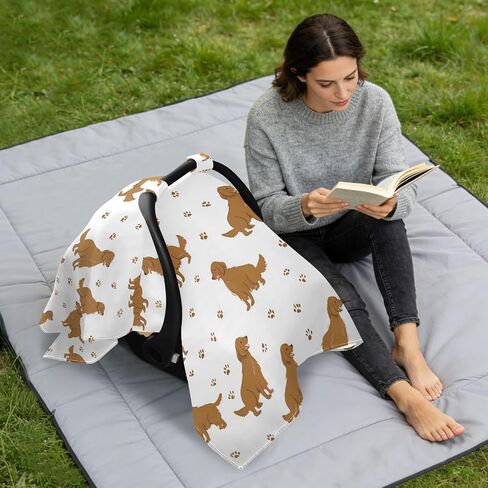Car Seat Cover for Baby Golden Retriever Paw Pattern Car Seat Canopy Lightweight Canopy for Sun Protection Carseat Covers for Boys Girls in Kuwait