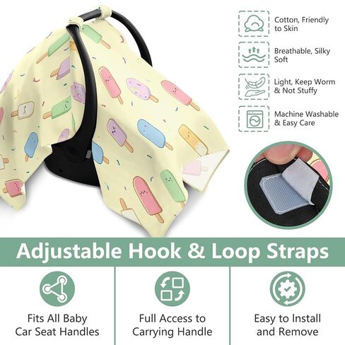 Car Seat Cover for Baby Popsicle & Sprinkle Print Car Seat Canopy Lightweight Canopy for Sun Protection Carseat Covers for Boys Girls in Kuwait