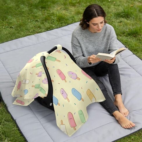 Car Seat Cover for Baby Popsicle & Sprinkle Print Car Seat Canopy Lightweight Canopy for Sun Protection Carseat Covers for Boys Girls in Kuwait