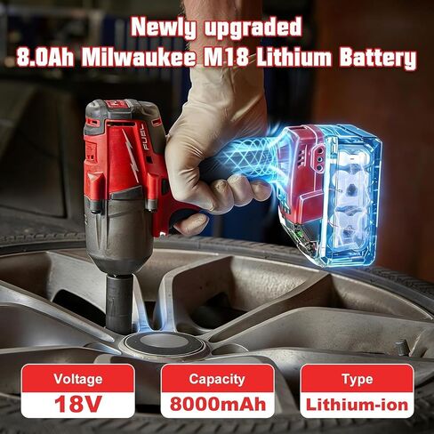 2Pack 8.0Ah Lithium Replacement for Milwaukee M18 Battery Compatible with Milwaukee 18V Battery 48-11-1865 48-11-1850 48-11-1860 48-11-1865 48-11-1852 48-11-1840 48-11-1862 Cordless Power Tools in Kuwait