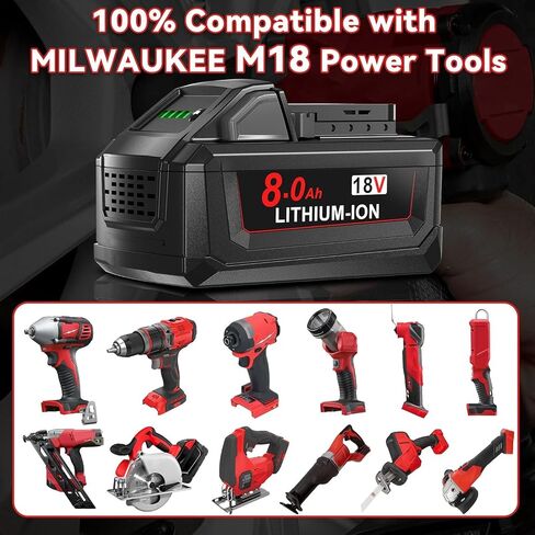 2Pack 8.0Ah Lithium Replacement for Milwaukee M18 Battery Compatible with Milwaukee 18V Battery 48-11-1865 48-11-1850 48-11-1860 48-11-1865 48-11-1852 48-11-1840 48-11-1862 Cordless Power Tools in Kuwait