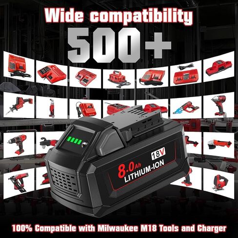 2Pack 8.0Ah Lithium Replacement for Milwaukee M18 Battery Compatible with Milwaukee 18V Battery 48-11-1865 48-11-1850 48-11-1860 48-11-1865 48-11-1852 48-11-1840 48-11-1862 Cordless Power Tools in Kuwait