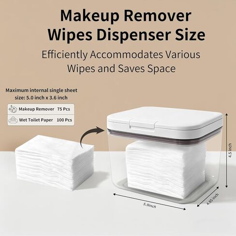 Double-Seal Protection Makeup Wipes Container, Clear Flushable Wipes Dispenser, One-Hand Open Makeup Remover Wipes Dispenser Keeps Wet Wipes Fresh for Bathroom (White) in Kuwait