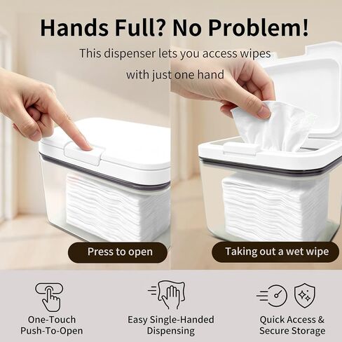 Double-Seal Protection Makeup Wipes Container, Clear Flushable Wipes Dispenser, One-Hand Open Makeup Remover Wipes Dispenser Keeps Wet Wipes Fresh for Bathroom (White) in Kuwait