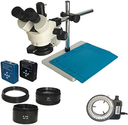 34MP HDMI Digital USB Camera 3.5X-90X Simul-Focal Trinocular Soldering Stereo Zoom Microscope LED Ring Lights for Phone Repair (Color : Blue) (3.5x 90x 34mp) in Kuwait