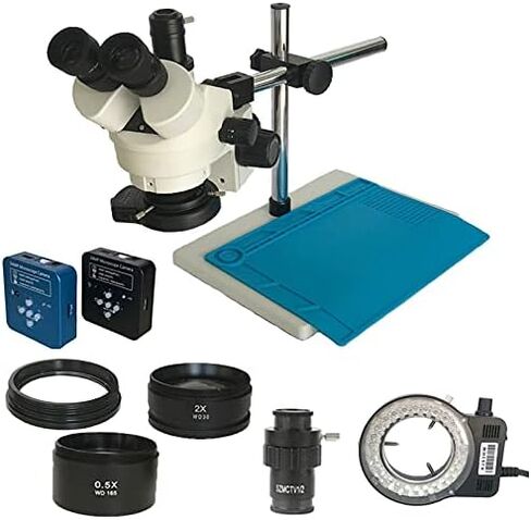 34MP HDMI Digital USB Camera 3.5X-90X Simul-Focal Trinocular Soldering Stereo Zoom Microscope LED Ring Lights for Phone Repair (Color : Blue) (3.5x 90x 34mp) in Kuwait