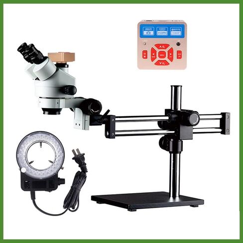 Yizhan 28MP HDMI Camera Microscope 7X-45X Simul-Focal Double Boom Stand Trinocular Stereo Zoom Microscope Ring Light Microscopio (Color : A) (A) in Kuwait