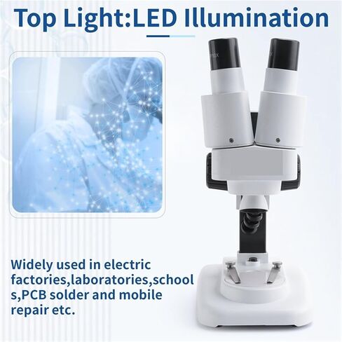 Lab Microscope, 20X Stereo Microscope Binocular with LED for PCB Soldering Tool Mobile Phone Repair Slides Mineral Watching Microsc for Labs & Medicine in Kuwait