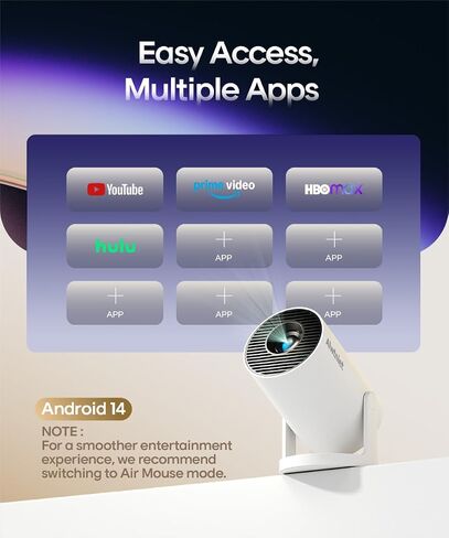 Mini Projector with Wifi 6 and Bluetooth5.4, Portable Projector 4K Support, Android 14 Smart Proyector with 200ASIN & Auto Keystone, Alwtniet HY300Pro Small Proyector for Bedroom, Movie, Outdoor in Kuwait