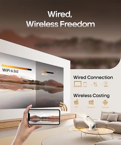 Mini Projector with Wifi 6 and Bluetooth5.4, Portable Projector 4K Support, Android 14 Smart Proyector with 200ASIN & Auto Keystone, Alwtniet HY300Pro Small Proyector for Bedroom, Movie, Outdoor in Kuwait