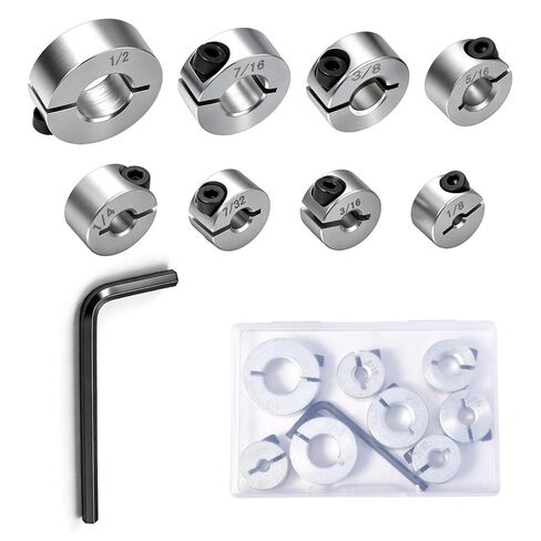 8-Piece Depth Stop Collar Kit, Carbon Steel Drill Bit Stops, Spacing Positioner Locator, Drilling Limit Split Ring with Allen Wrench, 1/2" 7/16" 3/8" 5/16" 1/4" 7/32" 3/16" 1/8" in Kuwait