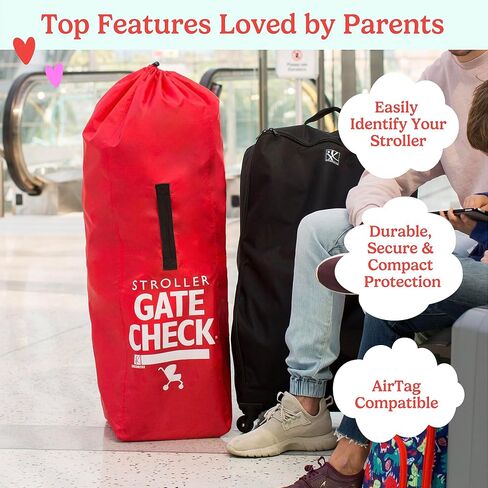 J.L. Childress Gate Check Bag for Umbrella Strollers - Travel Bag for Airplane, Fits Most Single Umbrella Baby Strollers, Airport Accessories for Gate Check, Flying Essentials - Red in Kuwait