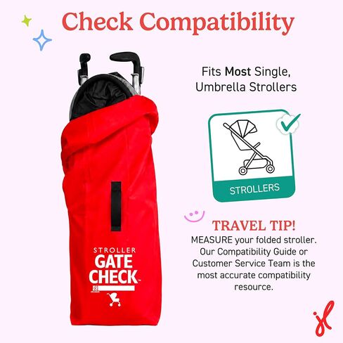 J.L. Childress Gate Check Bag for Umbrella Strollers - Travel Bag for Airplane, Fits Most Single Umbrella Baby Strollers, Airport Accessories for Gate Check, Flying Essentials - Red in Kuwait