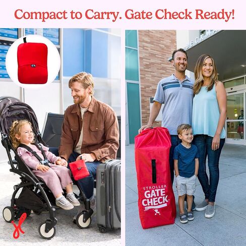 J.L. Childress Gate Check Bag for Umbrella Strollers - Travel Bag for Airplane, Fits Most Single Umbrella Baby Strollers, Airport Accessories for Gate Check, Flying Essentials - Red in Kuwait