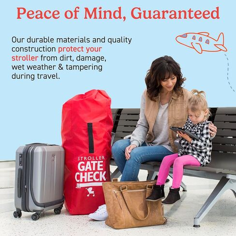J.L. Childress Gate Check Bag for Umbrella Strollers - Travel Bag for Airplane, Fits Most Single Umbrella Baby Strollers, Airport Accessories for Gate Check, Flying Essentials - Red in Kuwait
