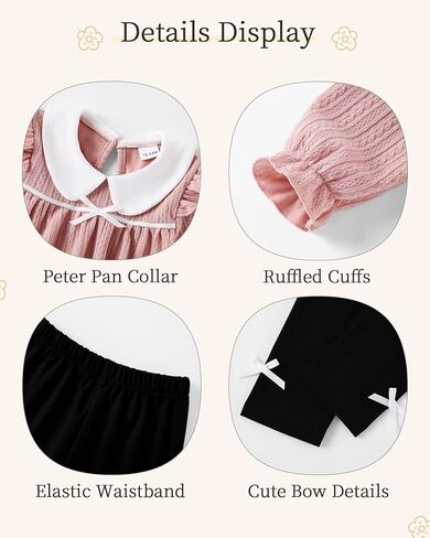 WESIDOM Toddler Girl Fall Winter Outfit 2Pcs Cute Girls Clothes Set 1-5T | Toddler Girl Clothes Long Sleeve Ruffle Peter Pan Collar Top with Bow Pants Girls Outfits 2 Piece Little Girls Clothing Set in Kuwait