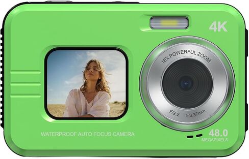 Fabater Underwater Camera, 4K 48MP 11.5FT Water Proof Camera for Snorkeling, Autofocus 16X Digital Zoom Dual Screen Point and Shoot Digital Cam with 32GB Card, 700mAh Battery (Green) in Kuwait